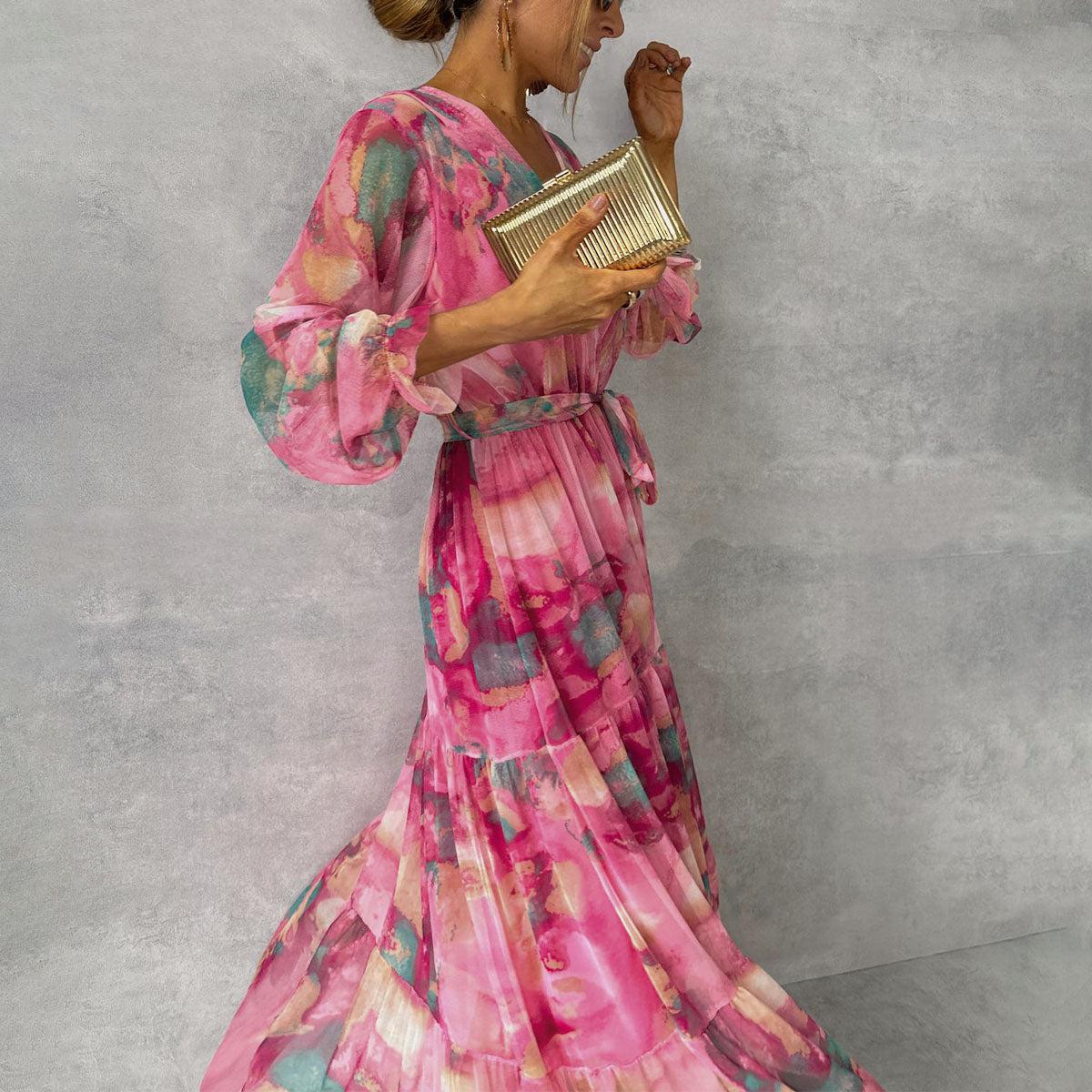 Elara – Langes Wickelkleid mit Blumendruck