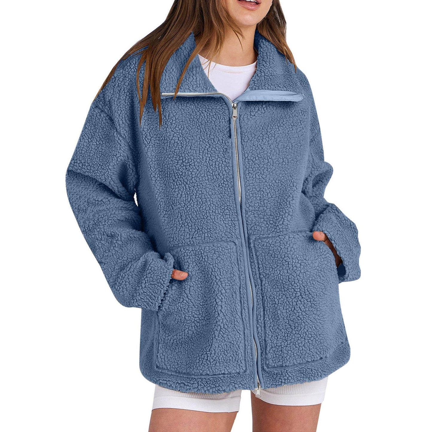 Adamina - Kuscheliger Wollmantel mit hohem Kragen für Damen