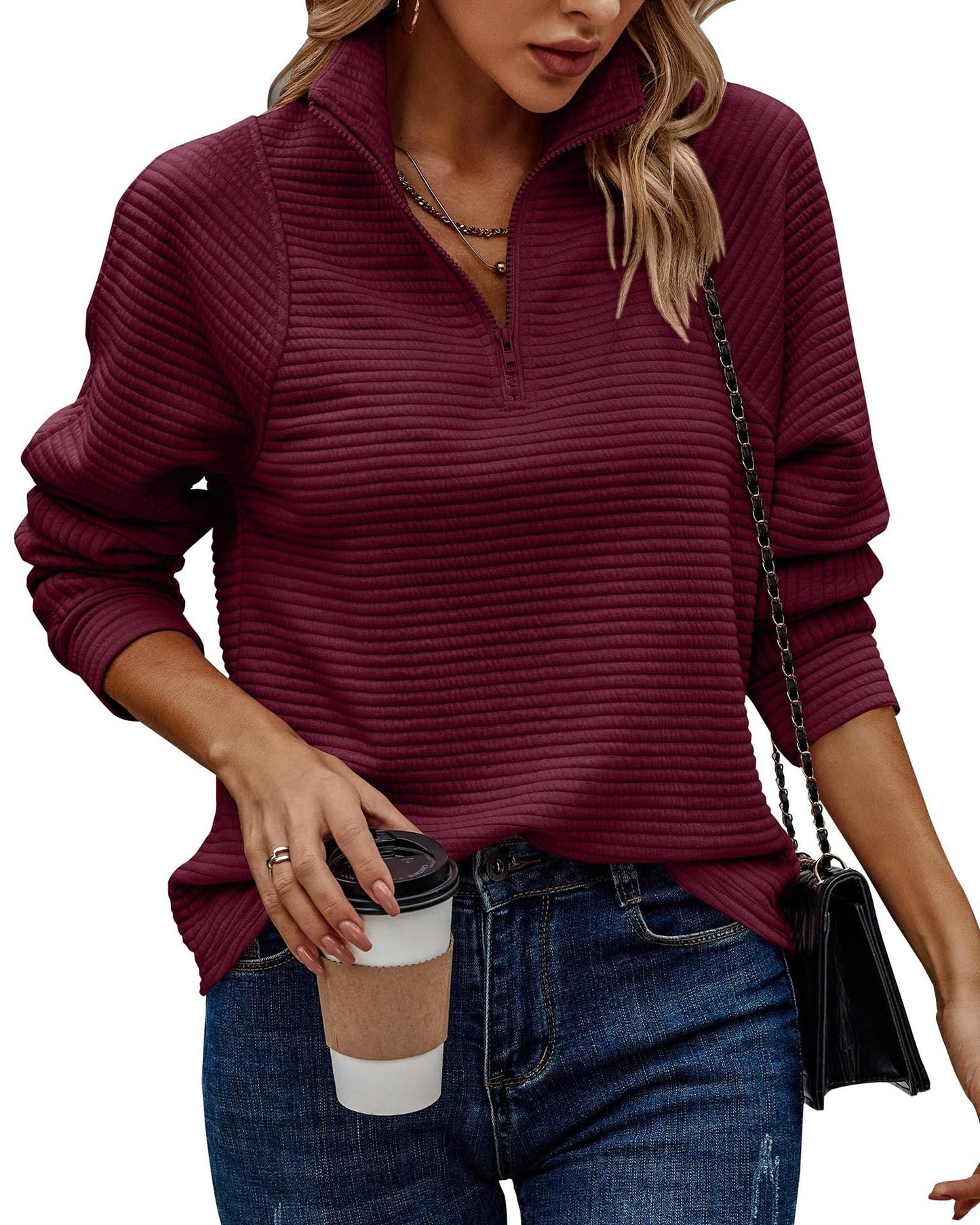 Zinnia - Damenpullover mit Reißverschluss und Ripp-Look