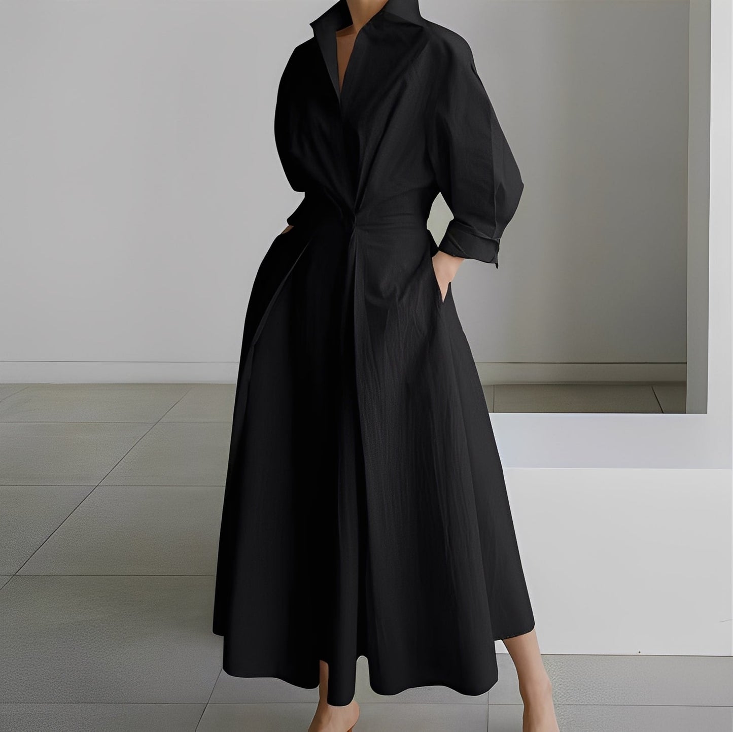 Lavina - Bequemes Damenkleid mit langen Ärmeln und Taschen