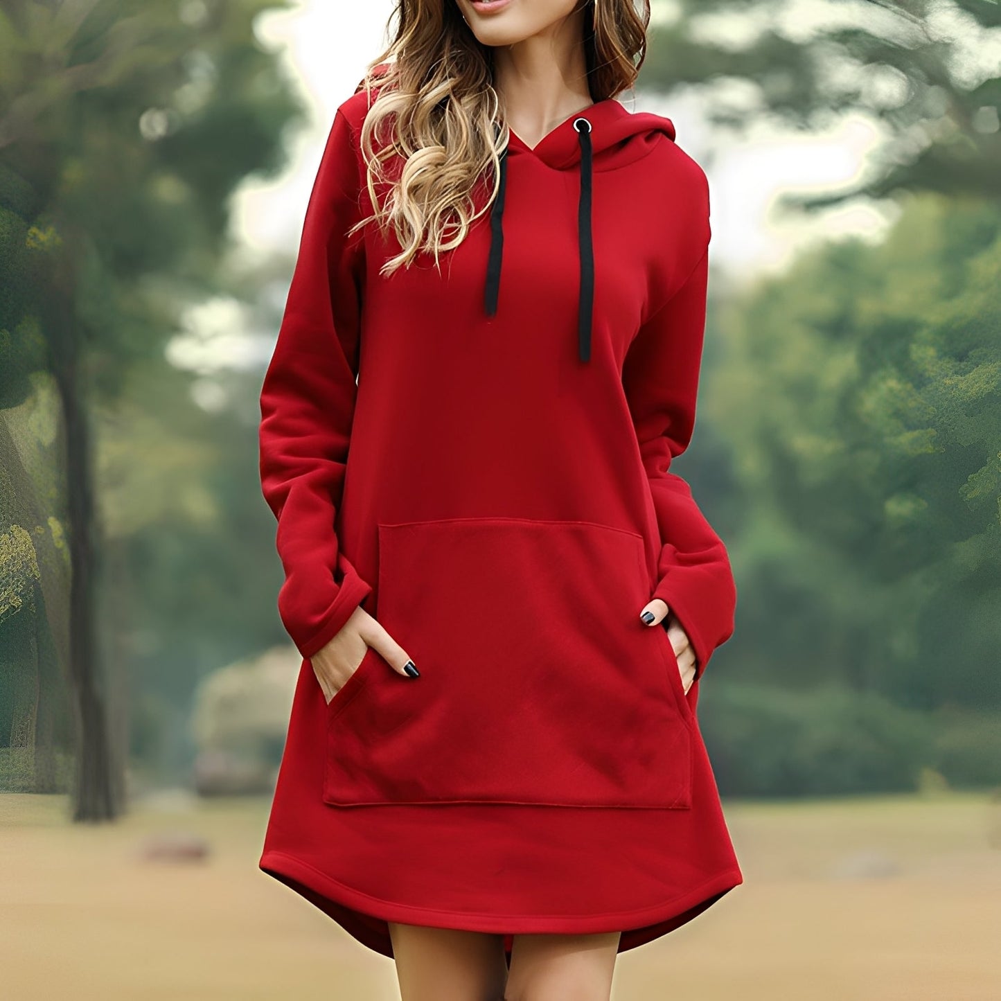 Glenna - Langes, bequemes Damenkapuzenkleid