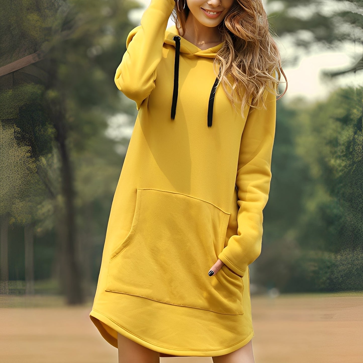 Glenna - Langes, bequemes Damenkapuzenkleid