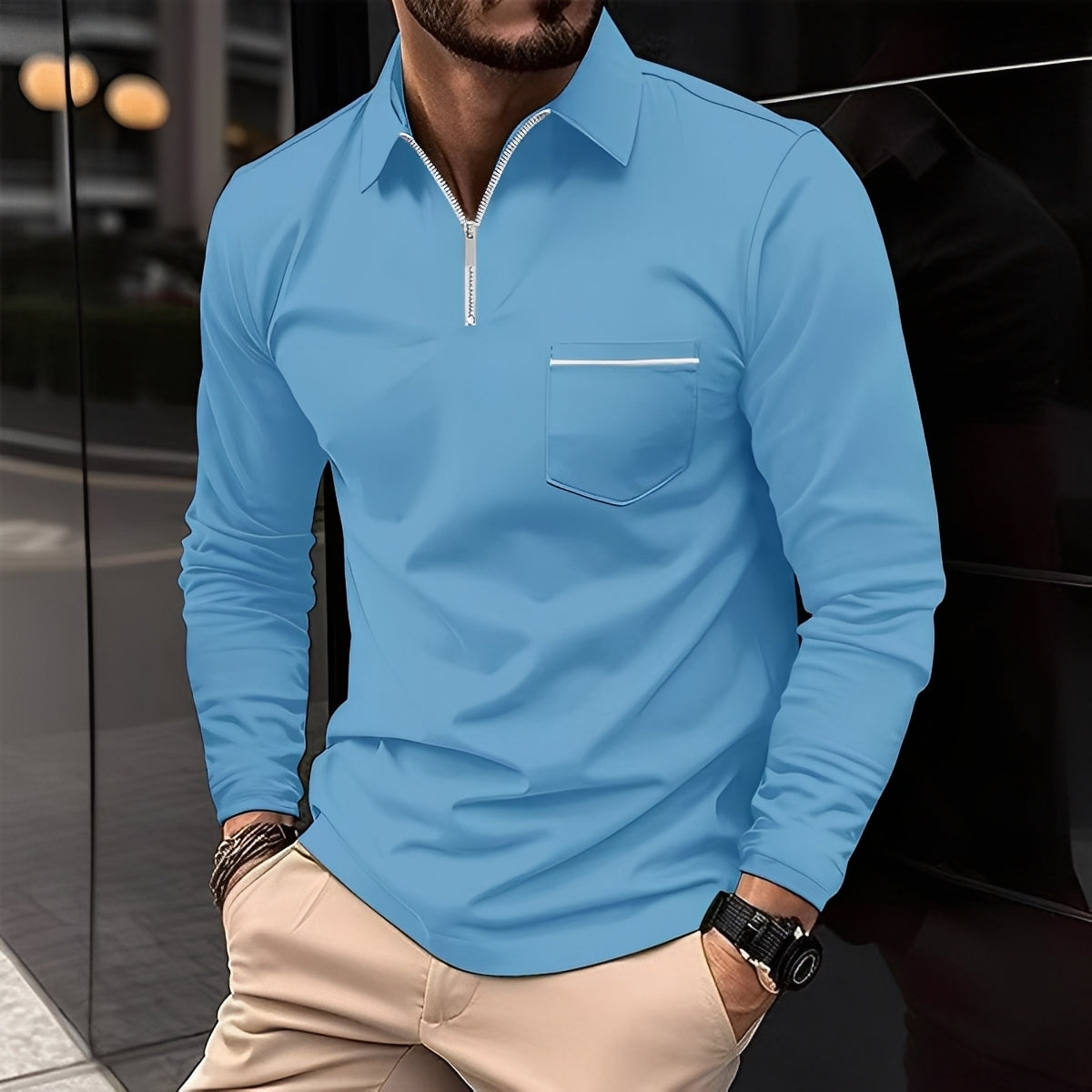 Bernard - Bequemes Langarm-Shirt mit Brusttasche für Herren