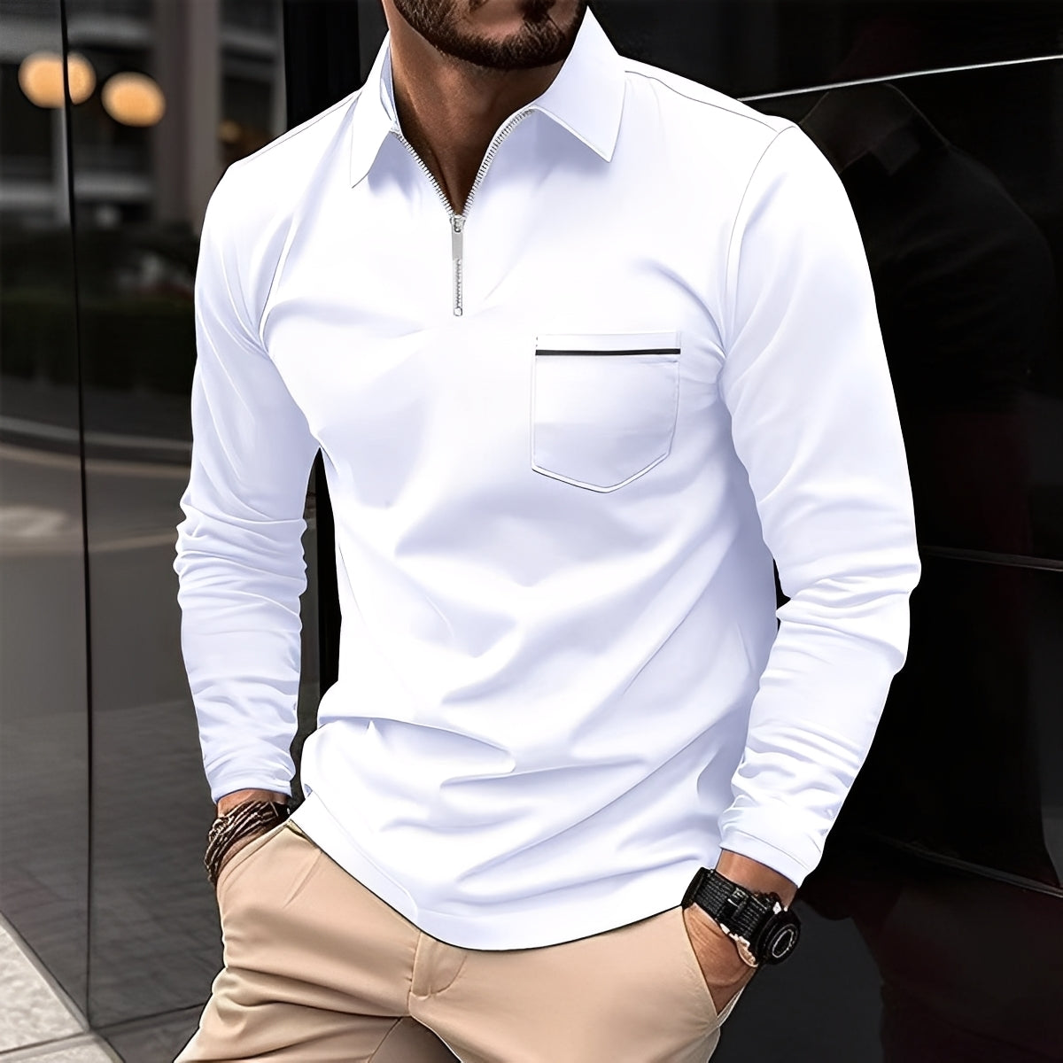Bernard - Bequemes Langarm-Shirt mit Brusttasche für Herren