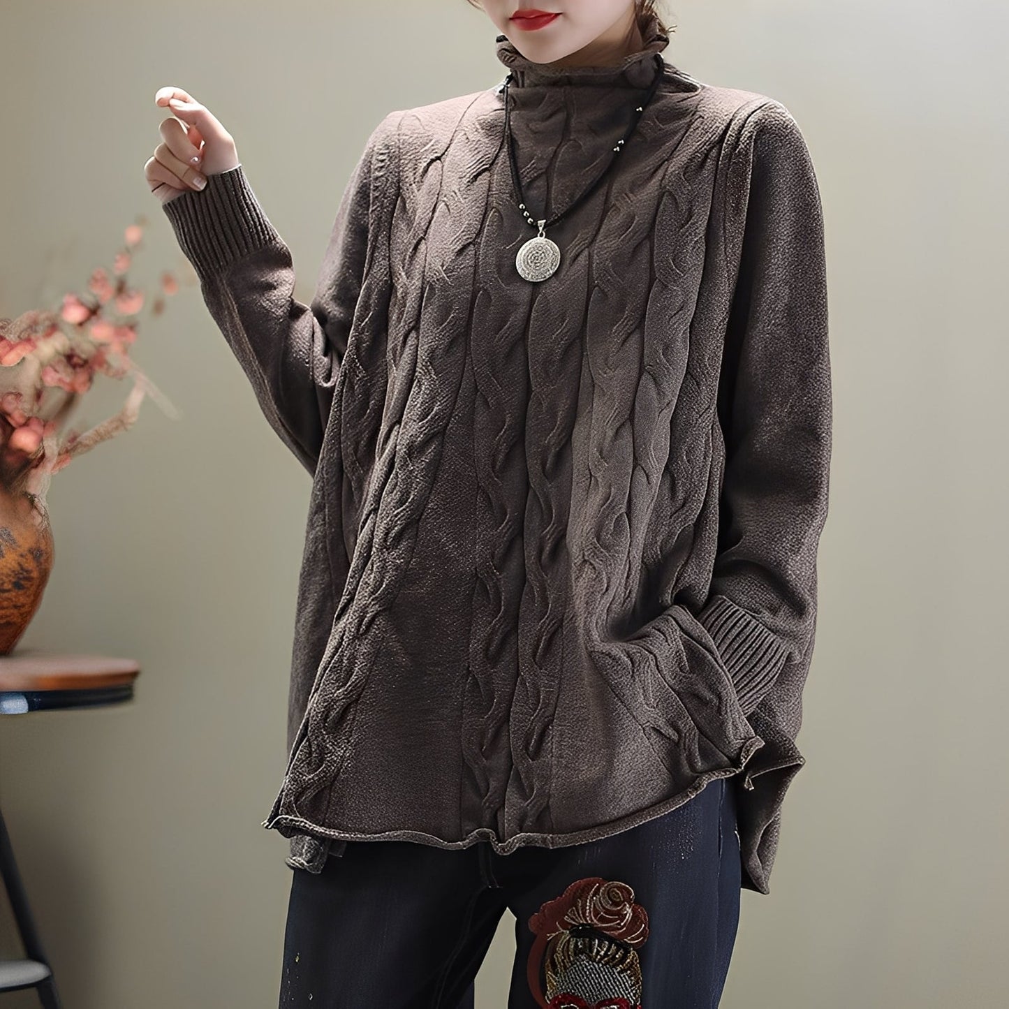 Merla - Bequemer Damenrollkragenpullover mit Seitenschlitz