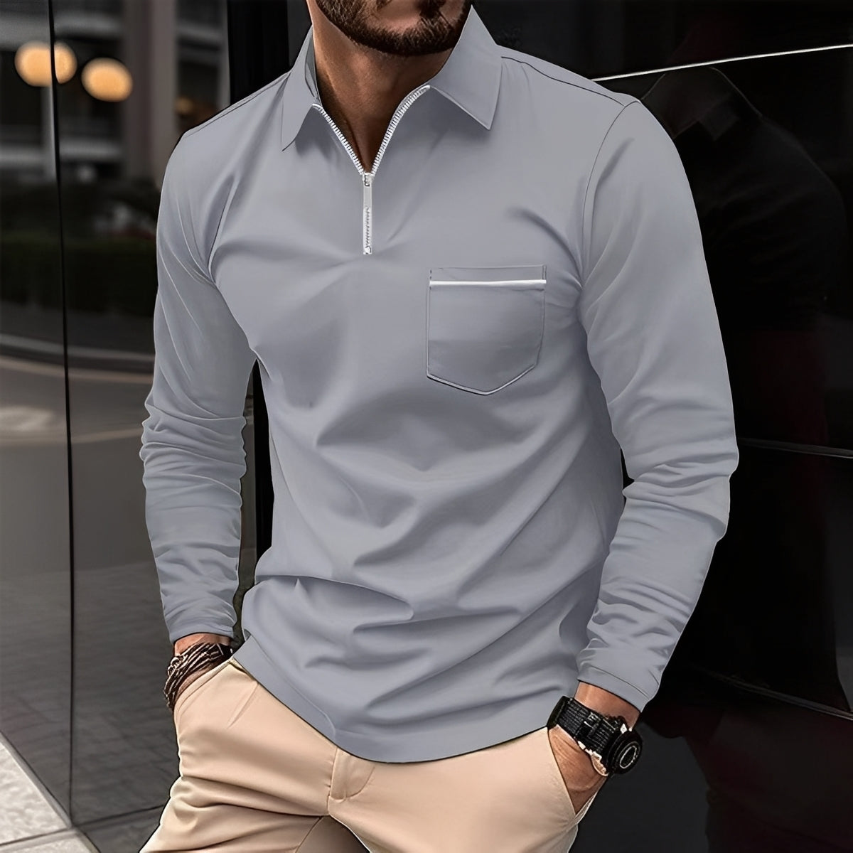 Bernard - Bequemes Langarm-Shirt mit Brusttasche für Herren