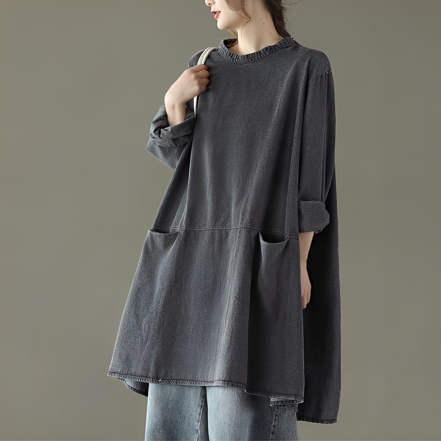 Valerie - Langes, bequemes Damen-Jeanskleid mit Taschen