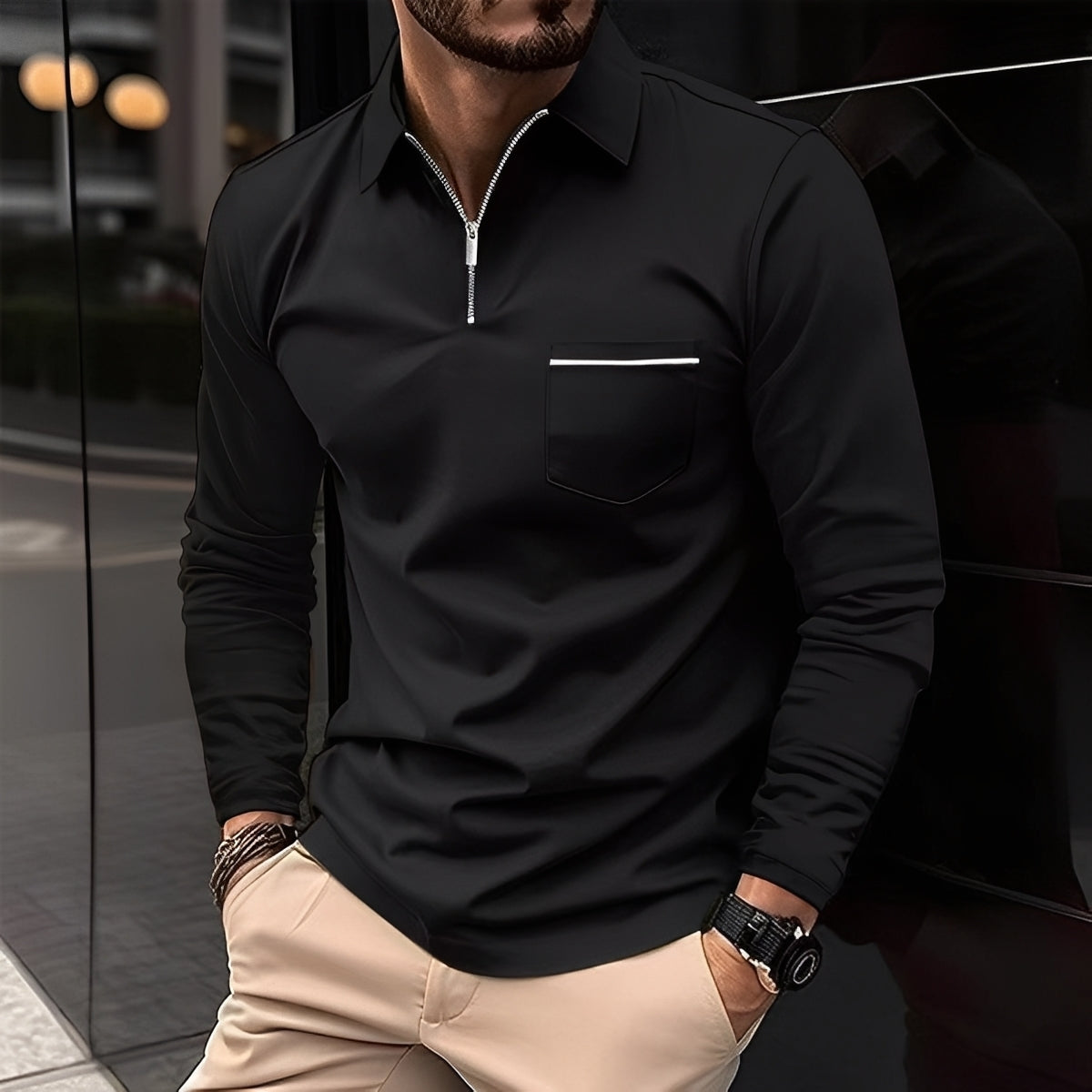 Bernard - Bequemes Langarm-Shirt mit Brusttasche für Herren