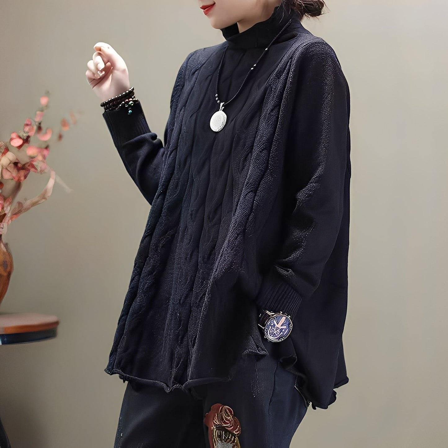 Merla - Bequemer Damenrollkragenpullover mit Seitenschlitz