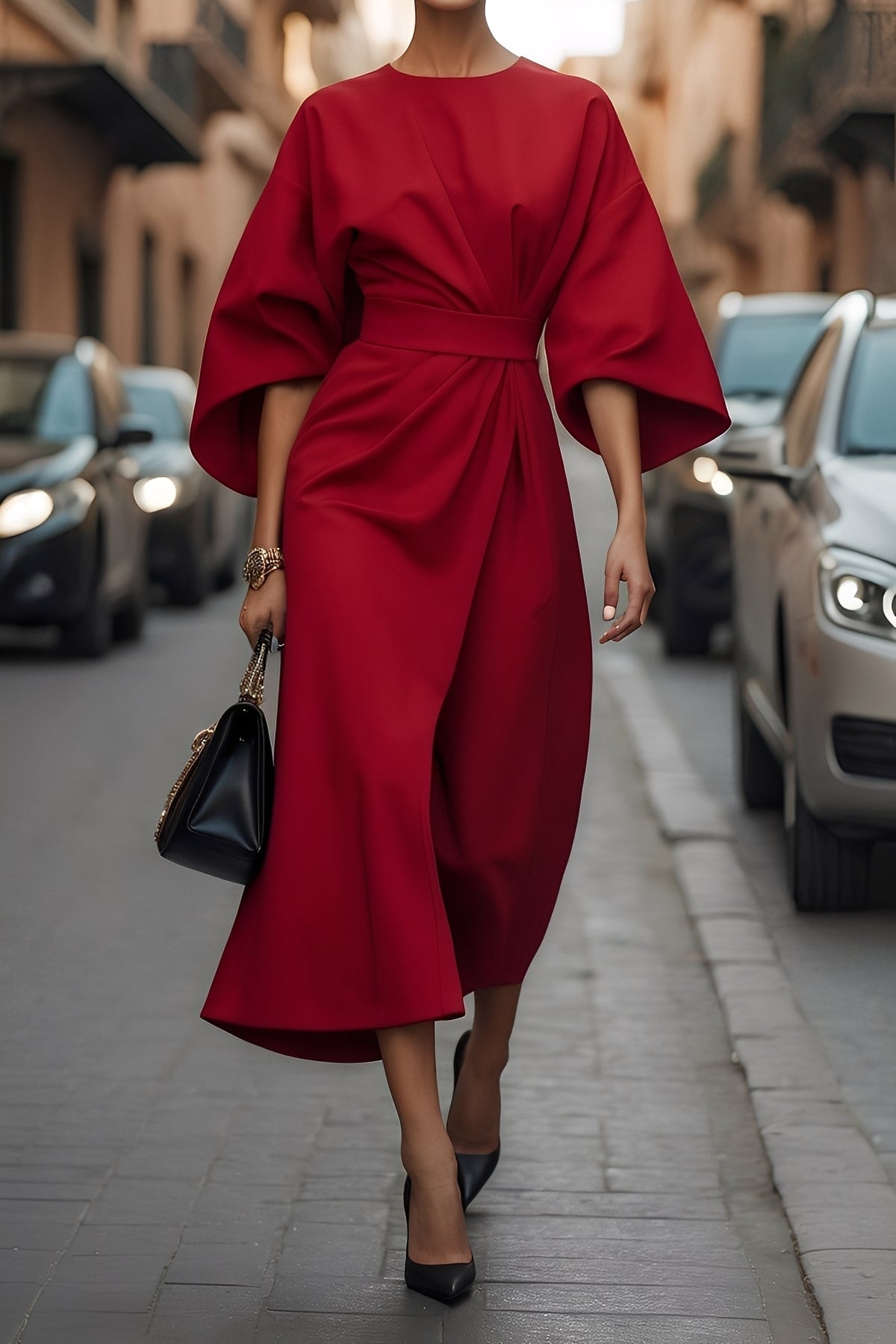 Nicole - Schickes Damen-Midikleid mit Puffärmeln