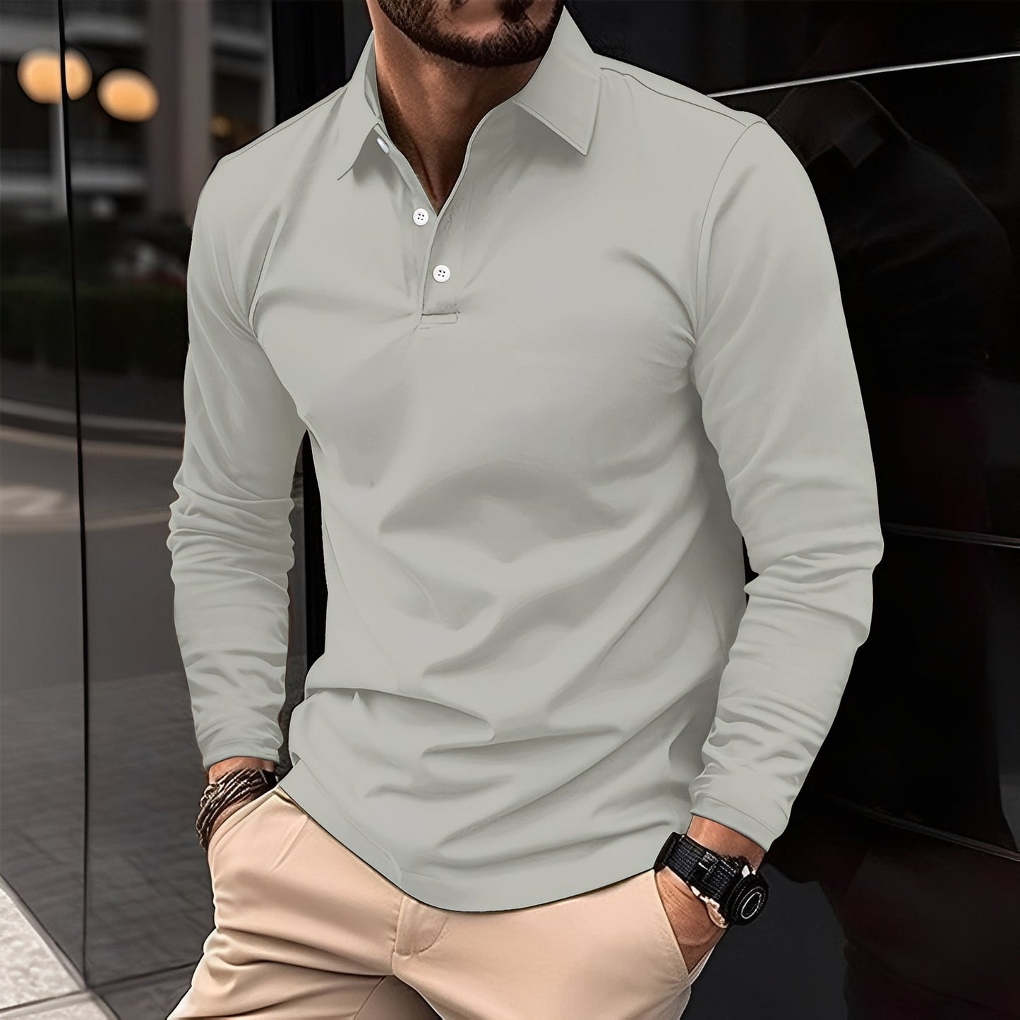 Dudley - Komfortables langärmeliges Herren-Poloshirt mit Knöpfen