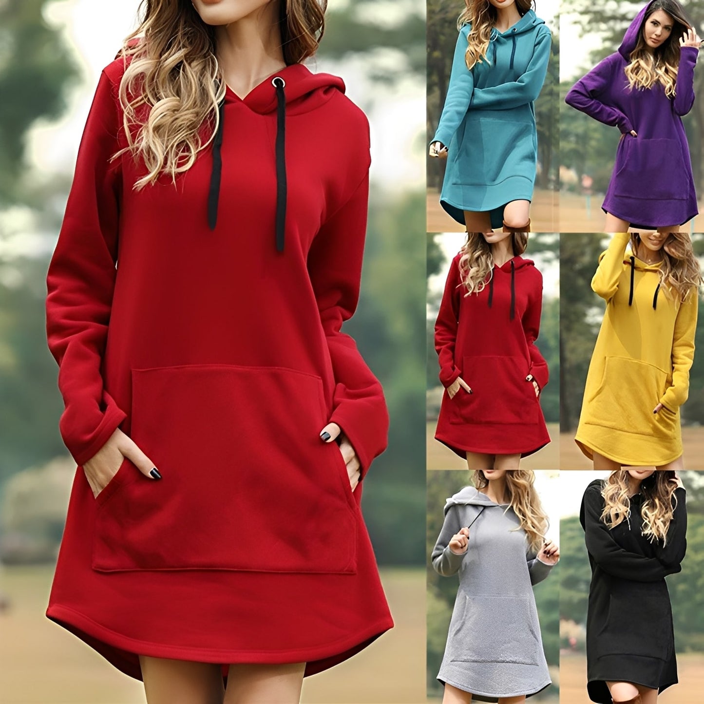 Glenna - Langes, bequemes Damenkapuzenkleid