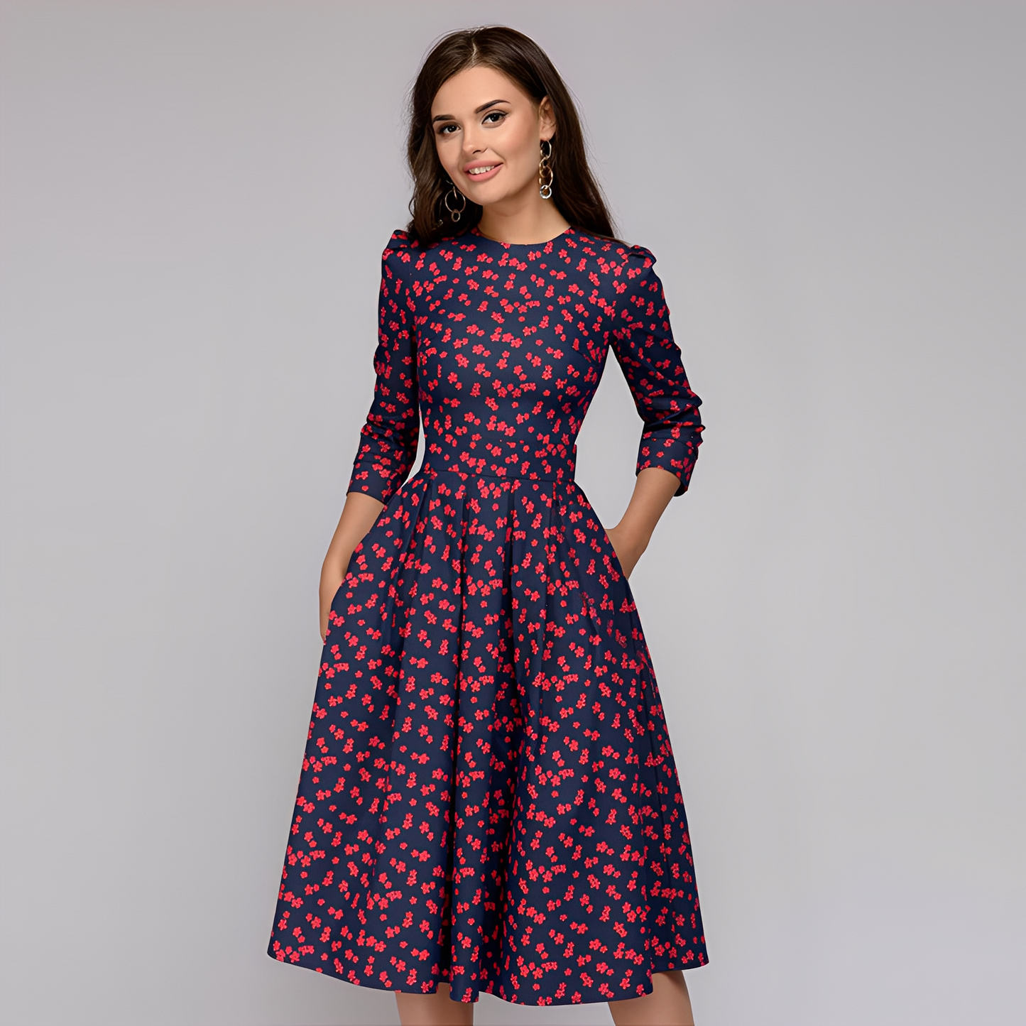 Elisabeth - Schickes Kleid für Damen mit langen Ärmeln und Blumenmuster