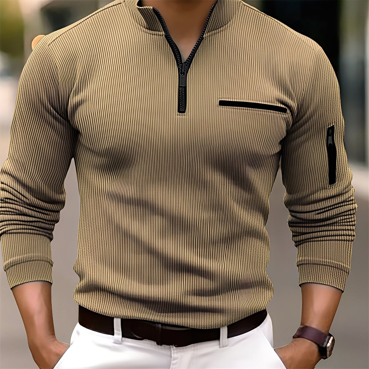 Donovan - Modischer Herrenpullover mit Streifen und Taschen