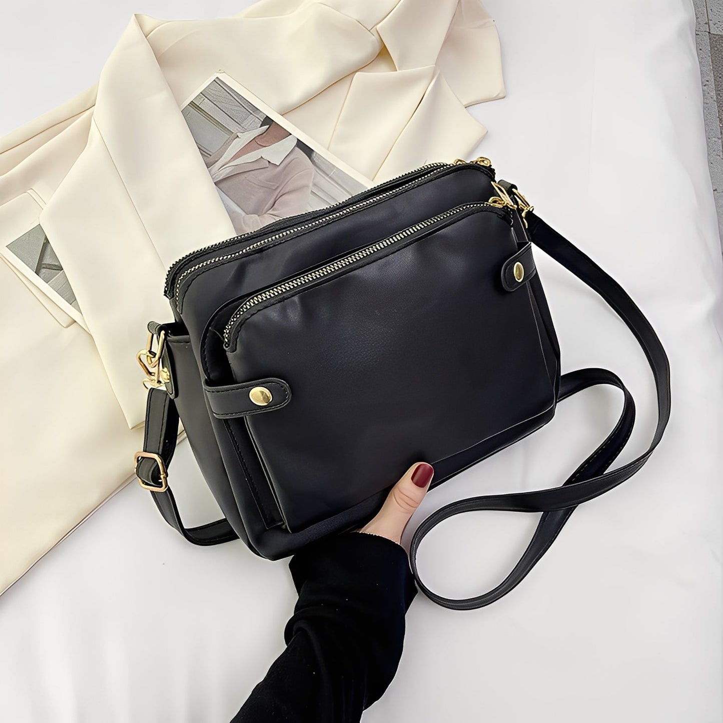 Michaela - Klassische Schultertasche aus Leder für Damen