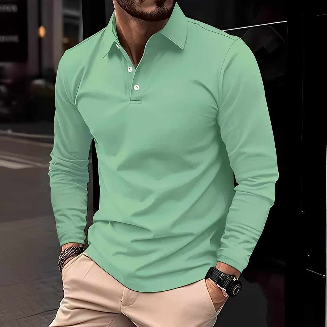 Dudley - Komfortables langärmeliges Herren-Poloshirt mit Knöpfen