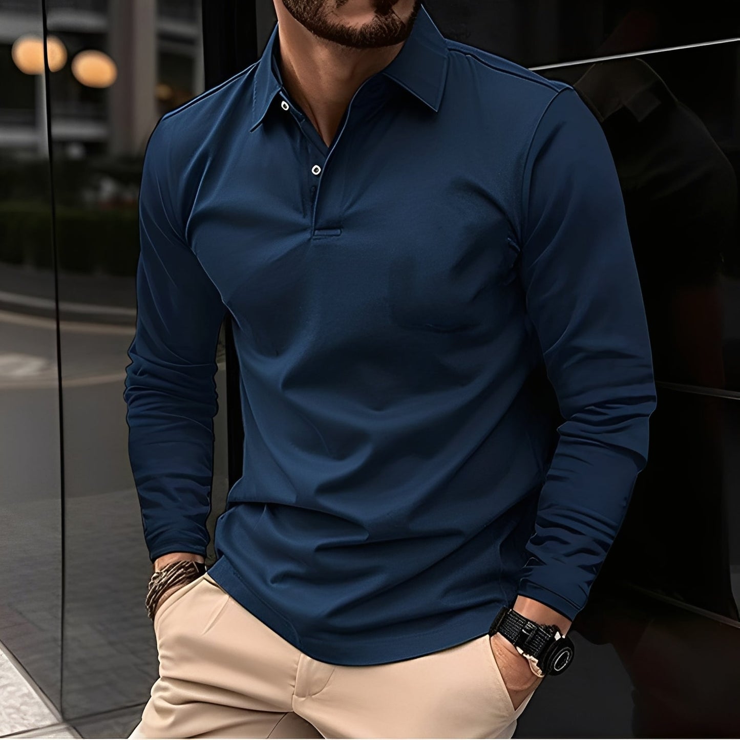 Dudley - Komfortables langärmeliges Herren-Poloshirt mit Knöpfen