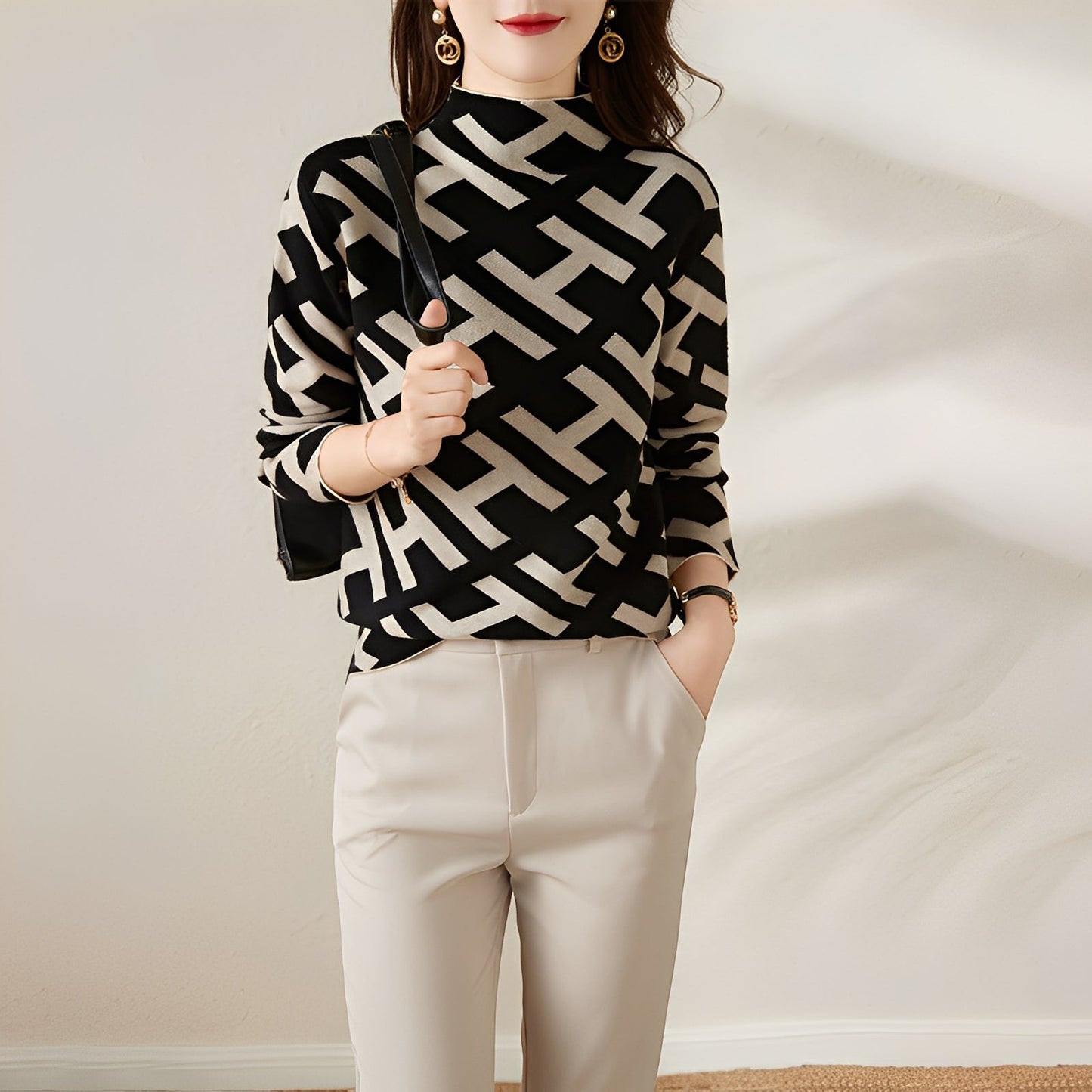 Eleanor - Schickes Damen-Stricktop mit langen Ärmeln im Design