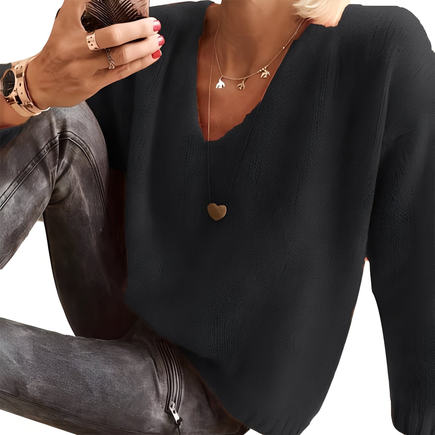 Dorris - Bequemer, einfacher Pullover mit langen Ärmeln für Damen
