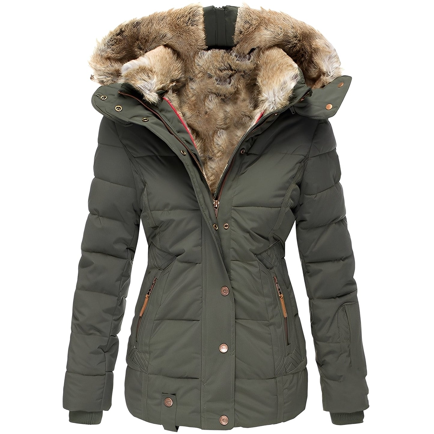 Odelia - Stylische, taillierte Jacke mit Pelzkragen für Damen