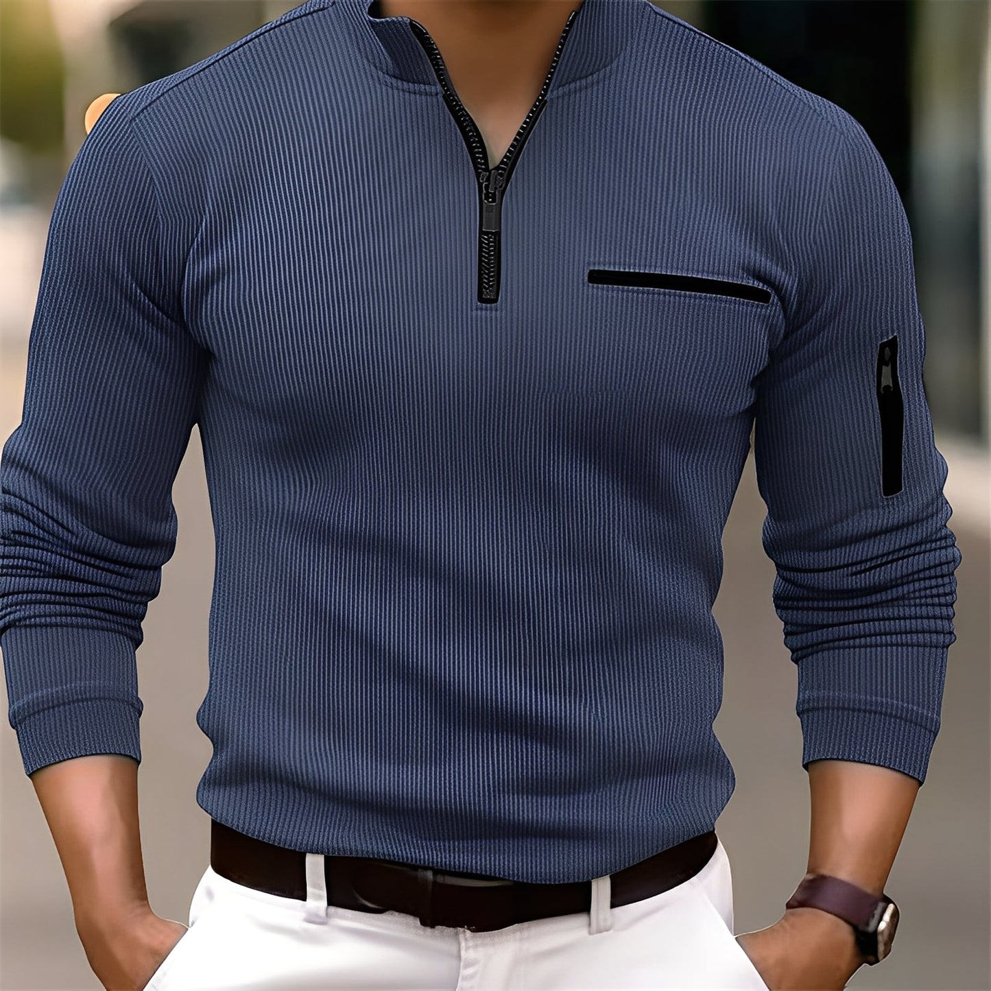 Donovan - Modischer Herrenpullover mit Streifen und Taschen