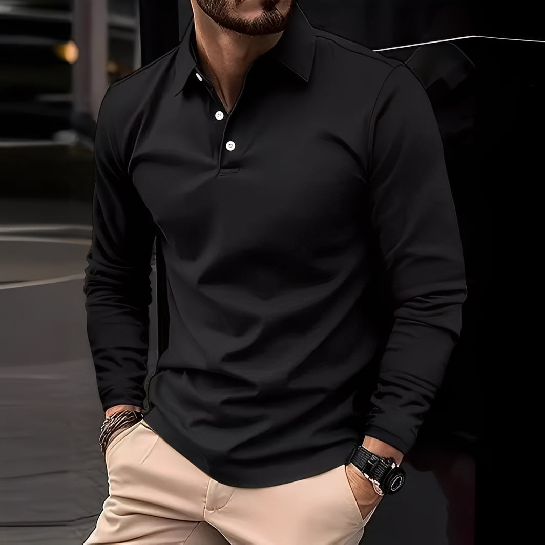 Dudley - Komfortables langärmeliges Herren-Poloshirt mit Knöpfen