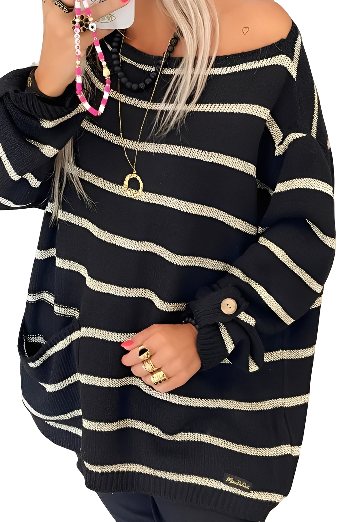 Elianna - Bequemer, locker geschnittener Damenpullover mit Streifen