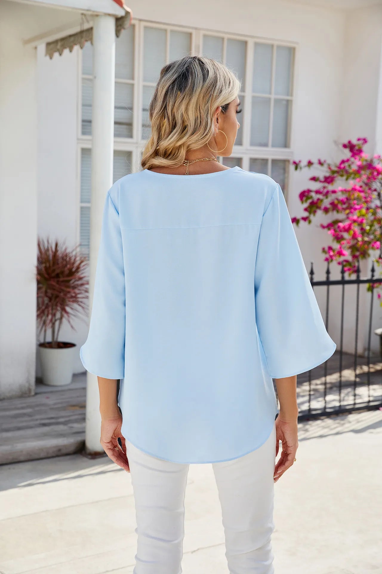 Teresa - Schicke Chiffonbluse Tunika mit V-Ausschnitt