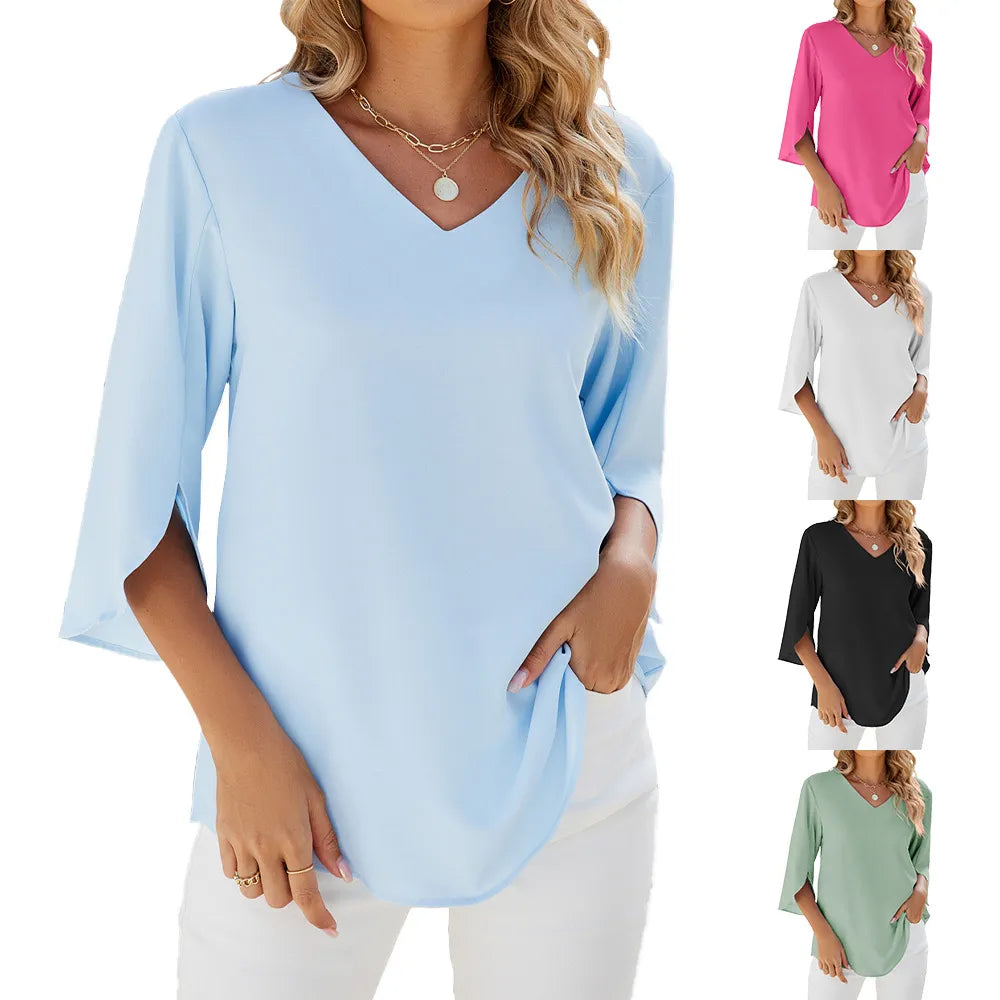 Teresa - Schicke Chiffonbluse Tunika mit V-Ausschnitt