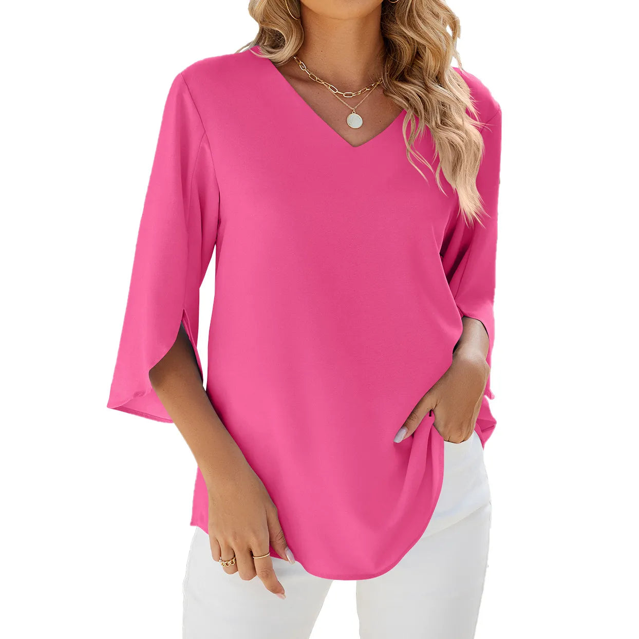 Teresa - Schicke Chiffonbluse Tunika mit V-Ausschnitt