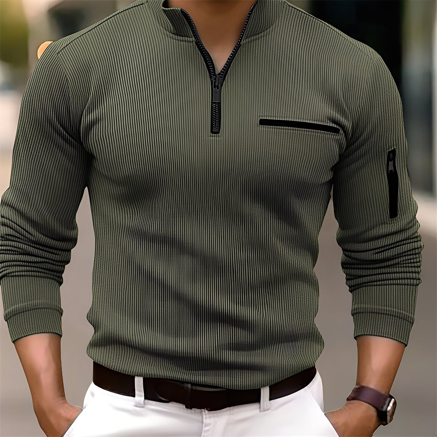 Donovan - Modischer Herrenpullover mit Streifen und Taschen