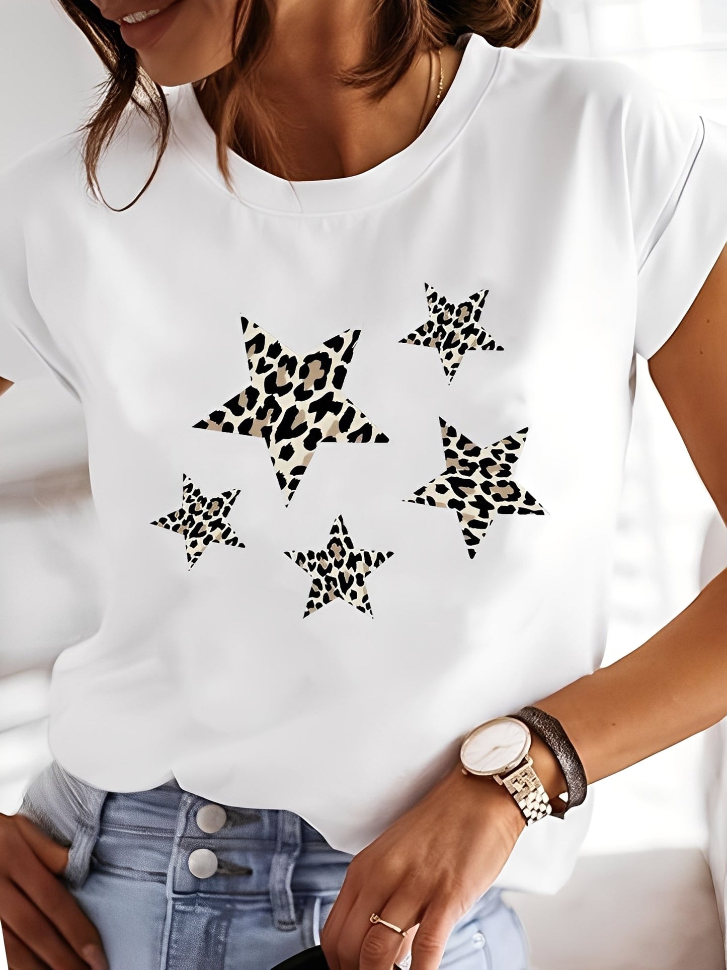 Annalise - Damen-Shirt mit Aufdrucken und kurzen Ärmeln