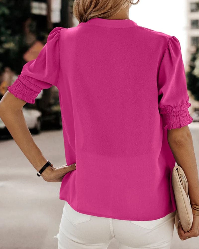 Sophia – V-Ausschnitt Bluse mit Kurzen Ärmeln
