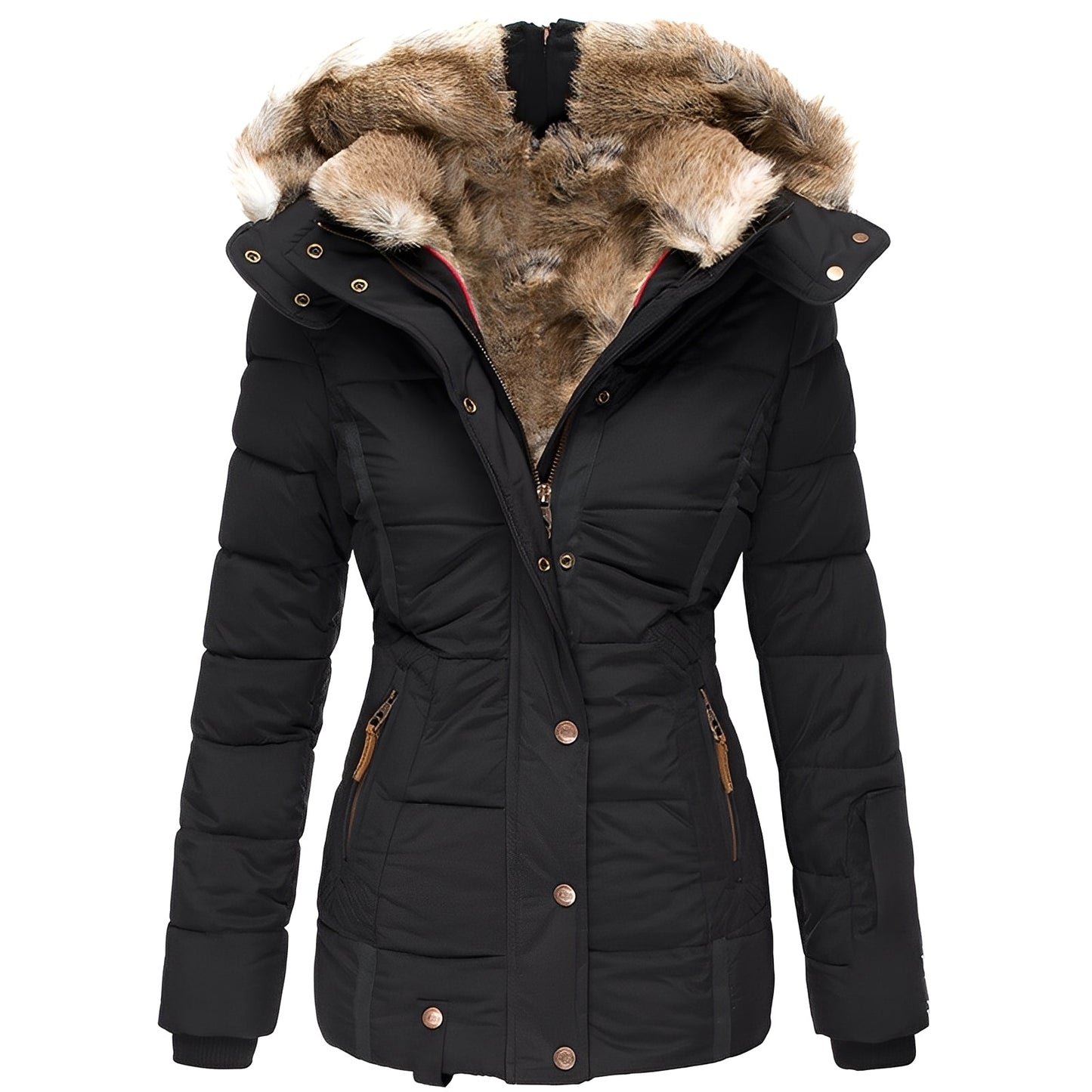Odelia - Stylische, taillierte Jacke mit Pelzkragen für Damen