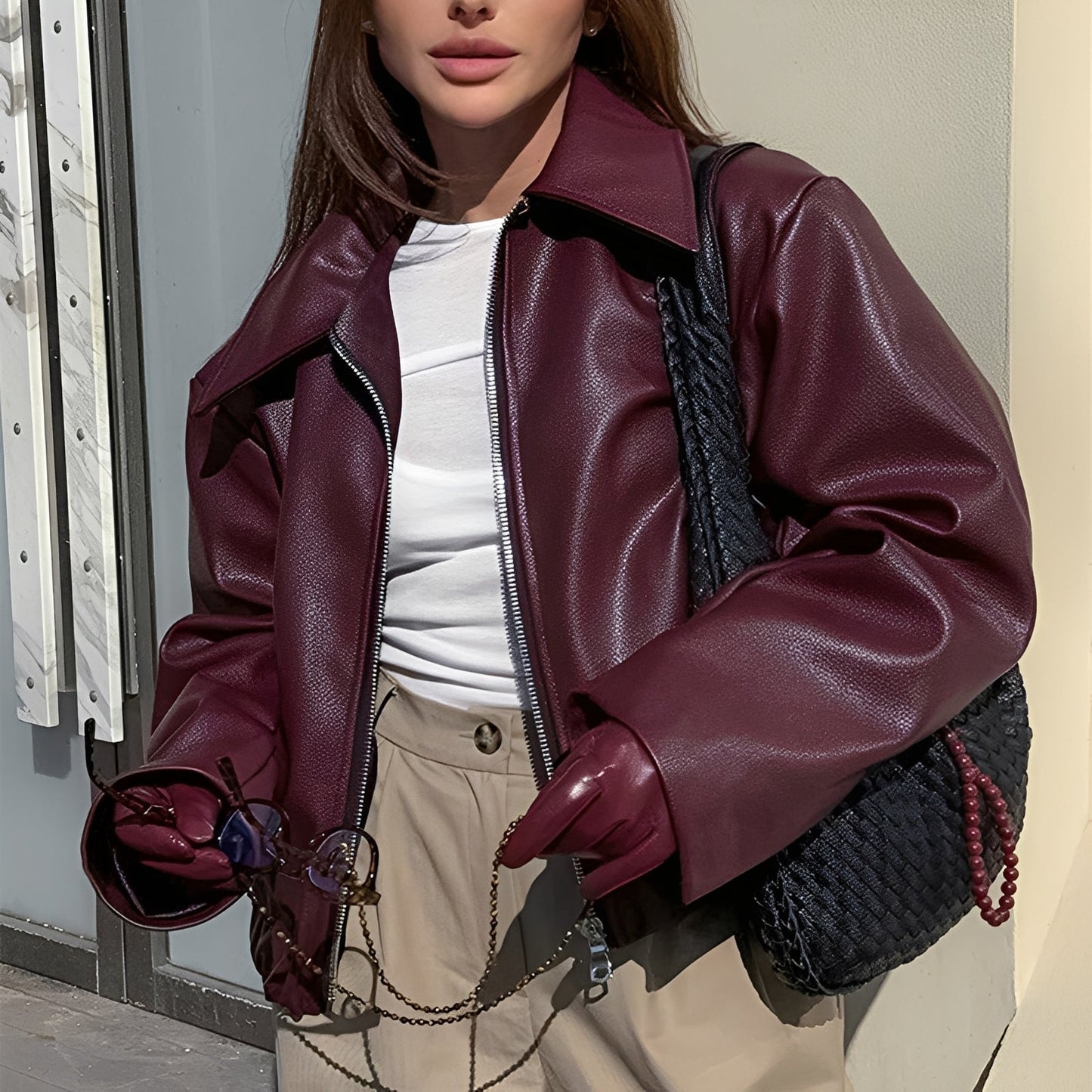 Lesley - Modische Damenlederjacke mit Reißverschluss