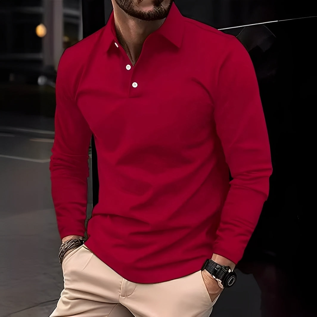Dudley - Komfortables langärmeliges Herren-Poloshirt mit Knöpfen