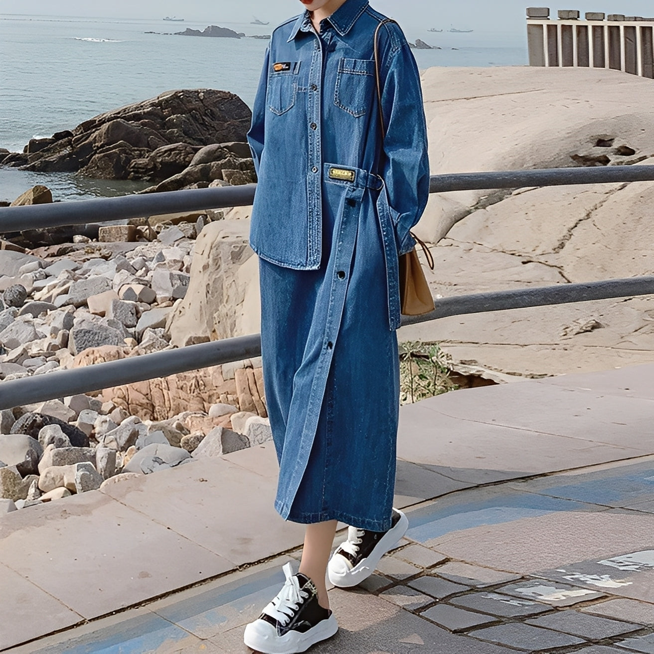 Christabel - Langes Retro-Jeanskleid mit Damen-Taschen