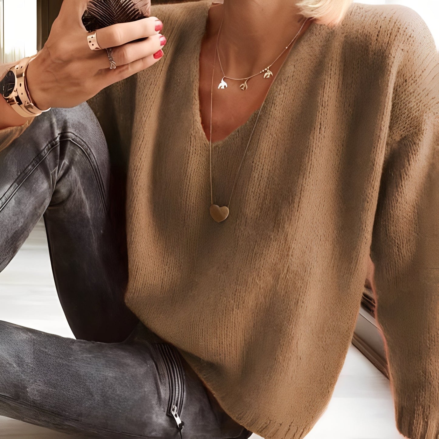 Dorris - Bequemer, einfacher Pullover mit langen Ärmeln für Damen