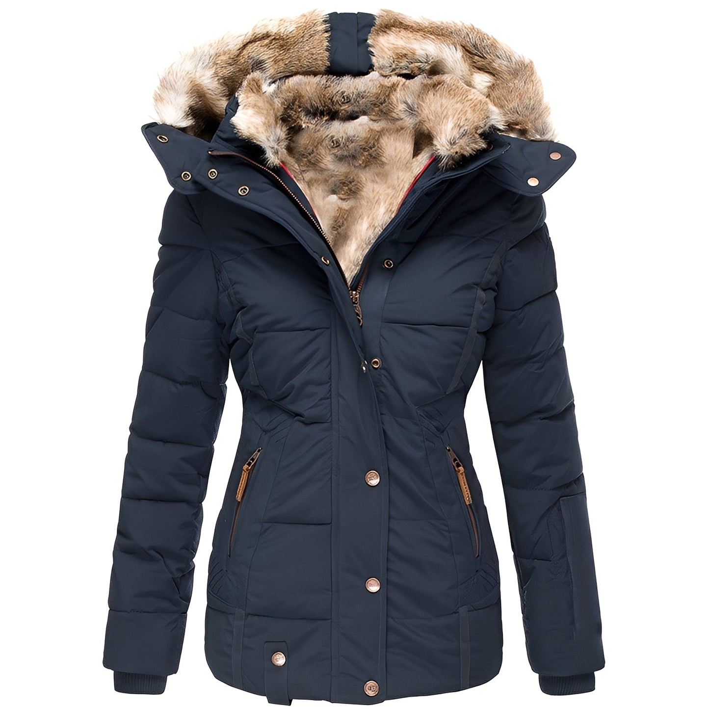 Odelia - Stylische, taillierte Jacke mit Pelzkragen für Damen