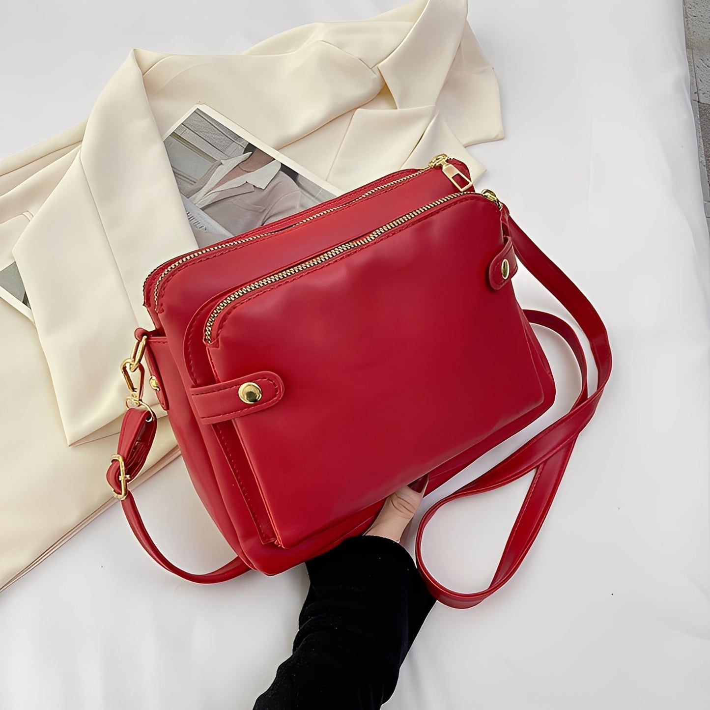 Michaela - Klassische Schultertasche aus Leder für Damen