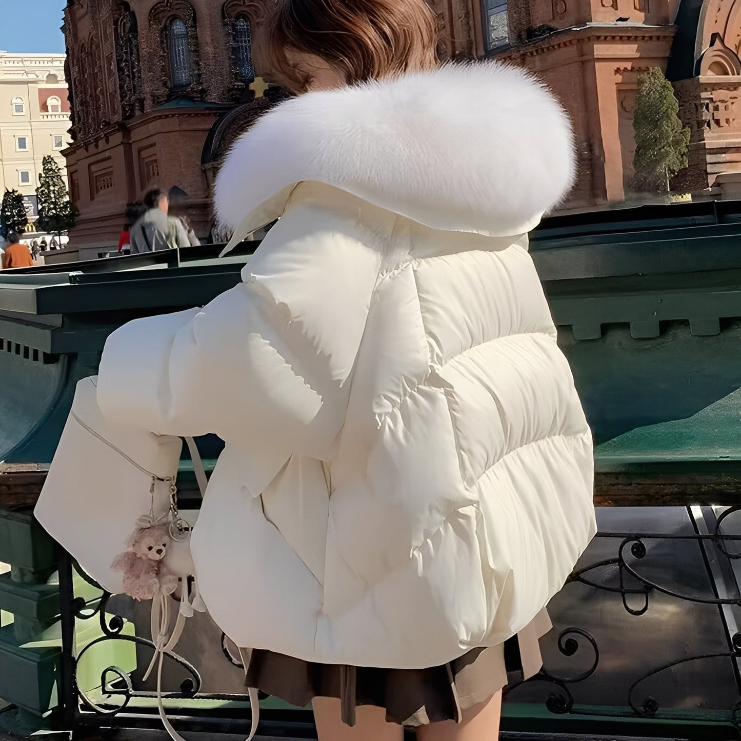 Victoria - trendige Windjacke mit Daunen und Pelzkragen für Frauen