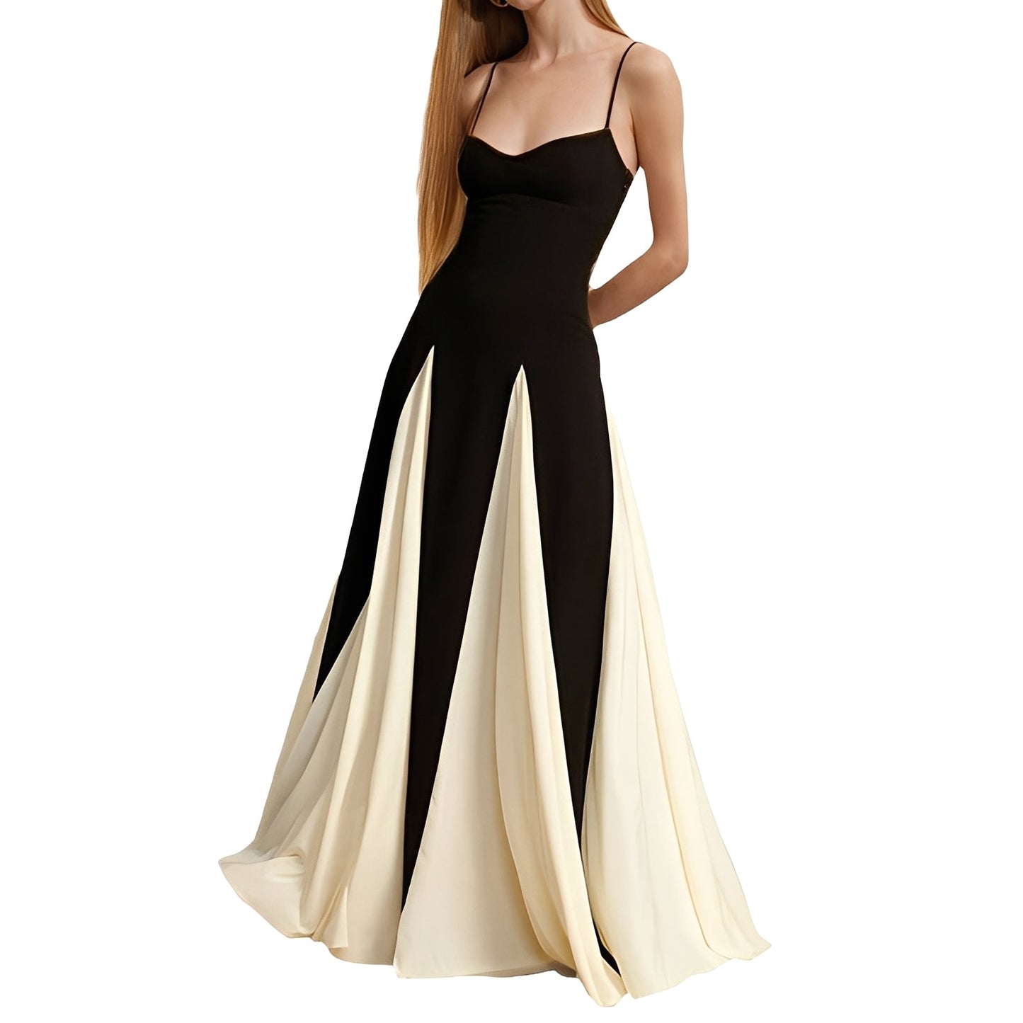 Charisse - Elegantes Frauenkleid mit Kontrast und weitem Rock