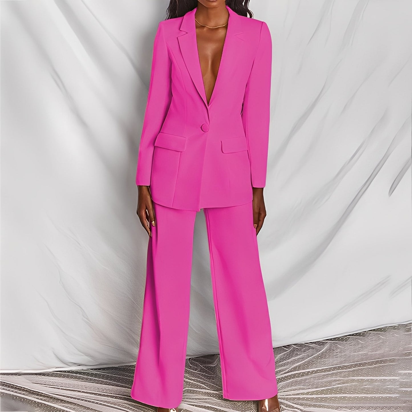 Darcey - Weites, modernes Damenkostümset mit Blazer und Hose