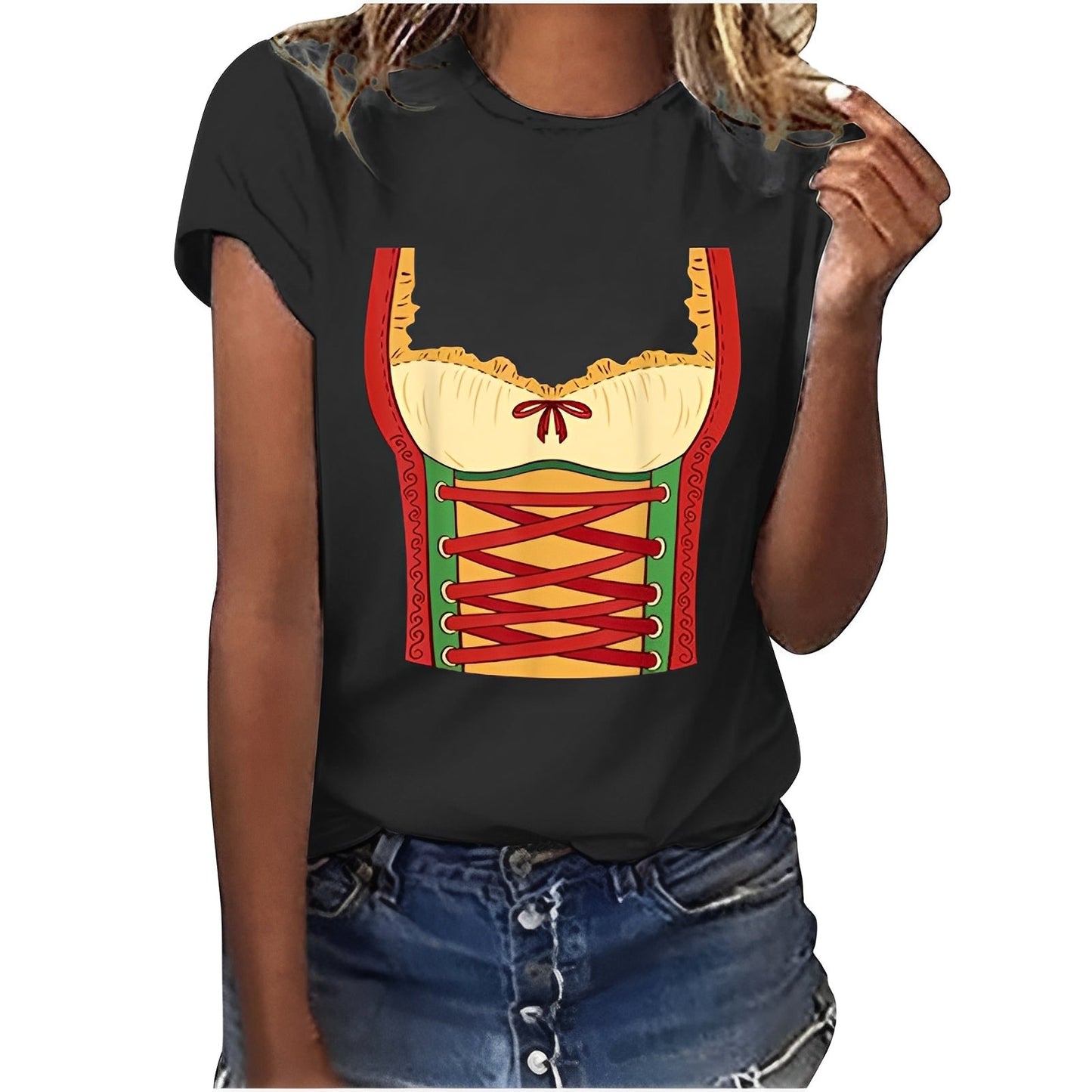 Hazel - Lässiges Oktoberfest-Shirt mit Muster für Damen
