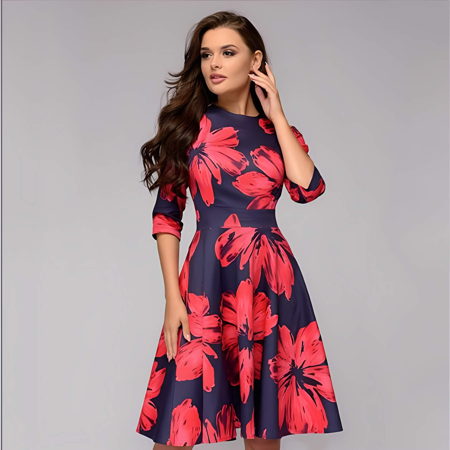 Elisabeth - Schickes Kleid für Damen mit langen Ärmeln und Blumenmuster