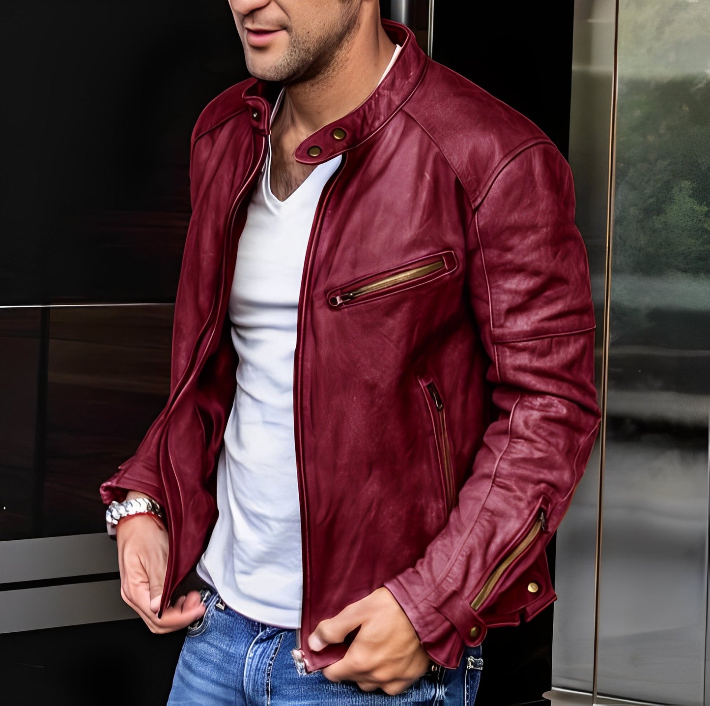 Winston - Vielseitige Lederjacke mit Kragen für Herren