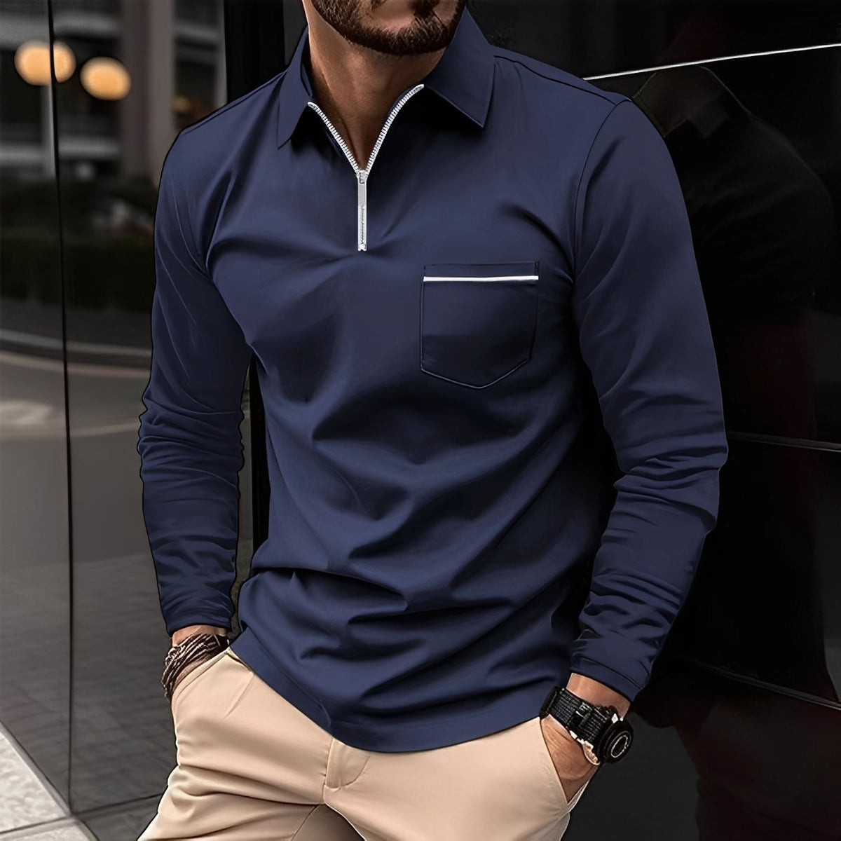 Bernard - Bequemes Langarm-Shirt mit Brusttasche für Herren