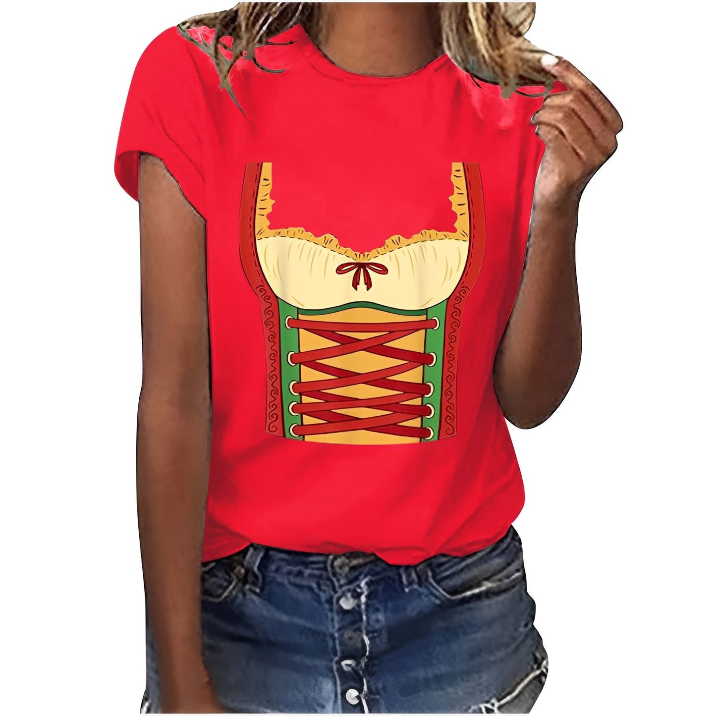 Hazel - Lässiges Oktoberfest-Shirt mit Muster für Damen