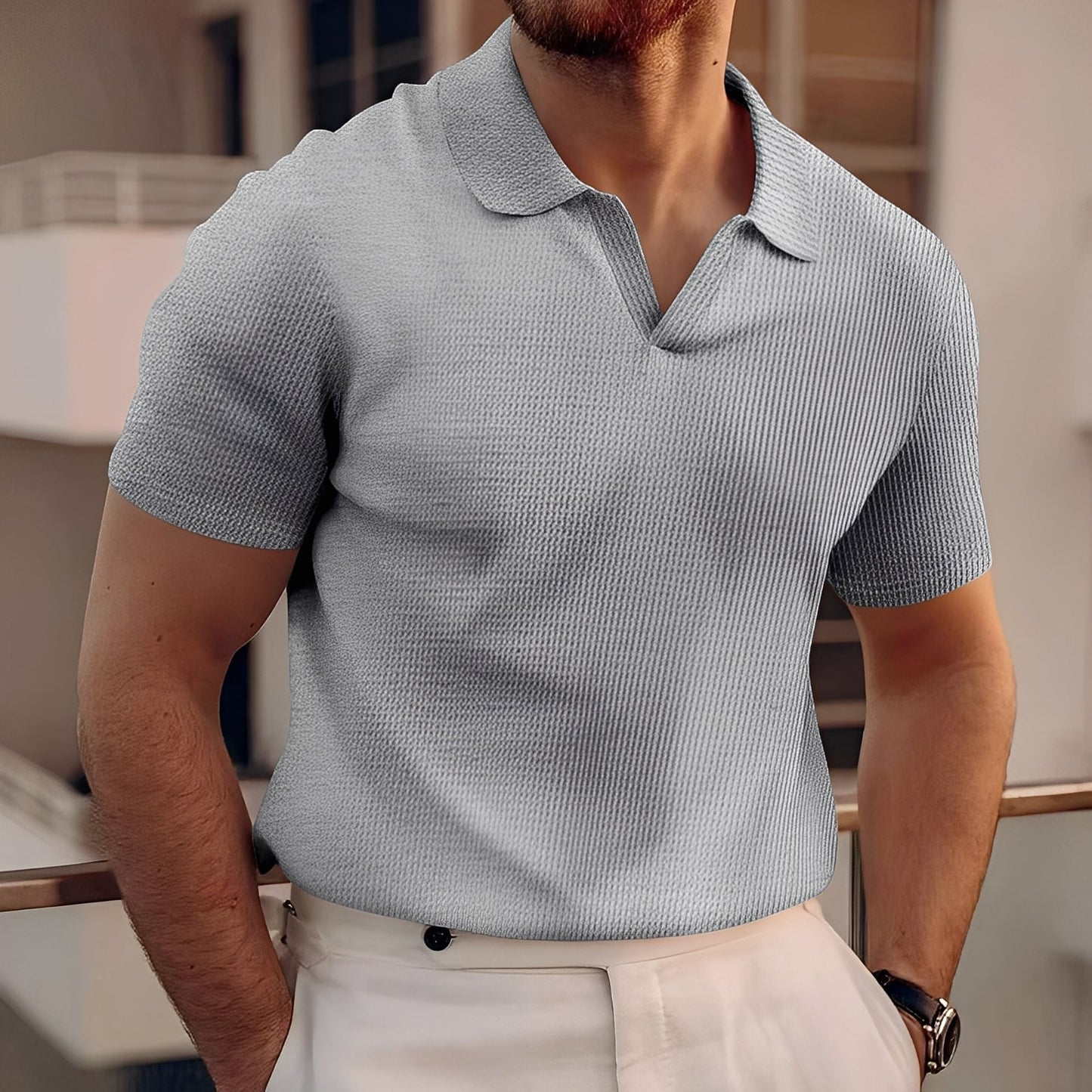 Harley - Einfaches Männer-Poloshirt mit kurzen Ärmeln und Wabenmuster
