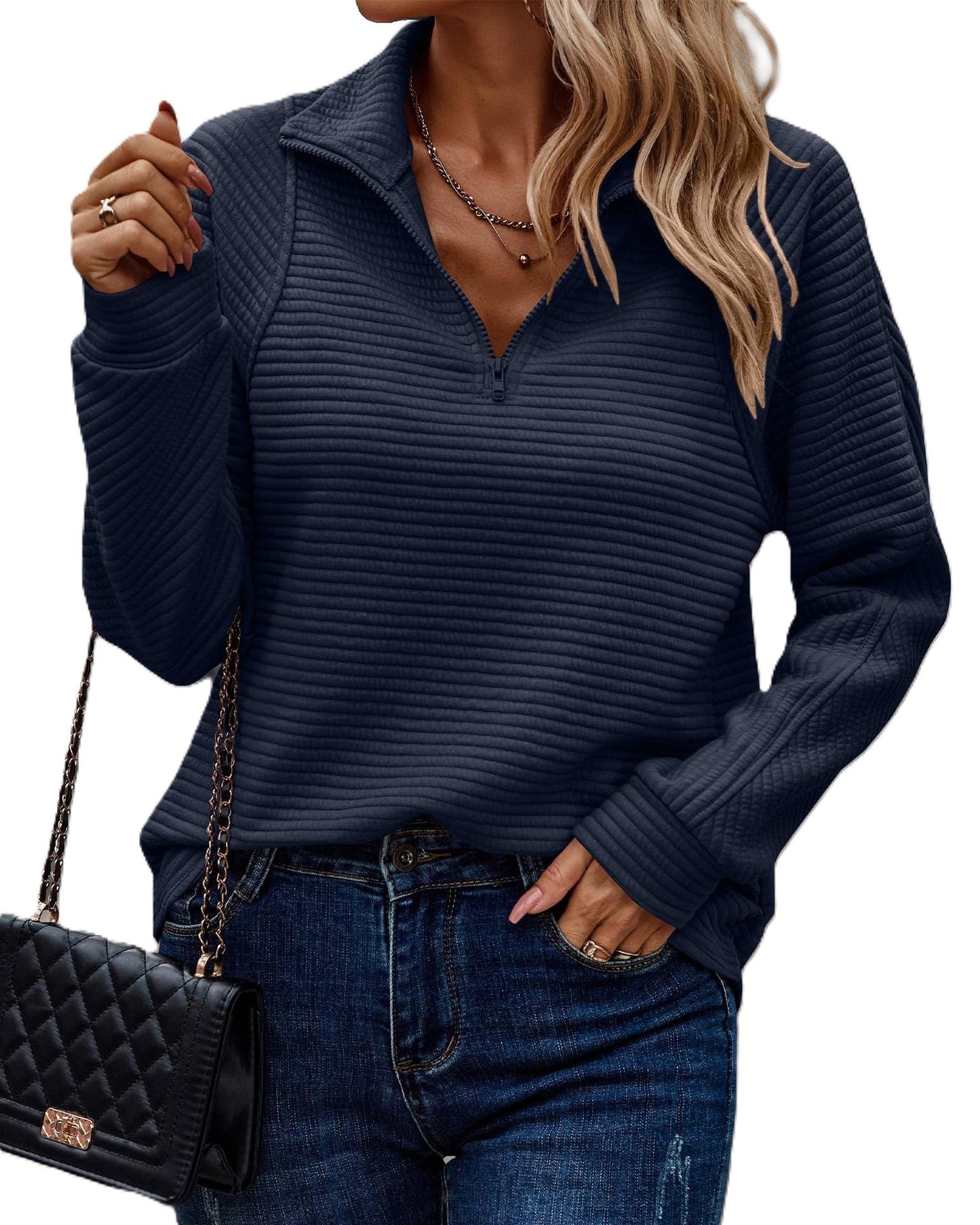 Zinnia - Damenpullover mit Reißverschluss und Ripp-Look